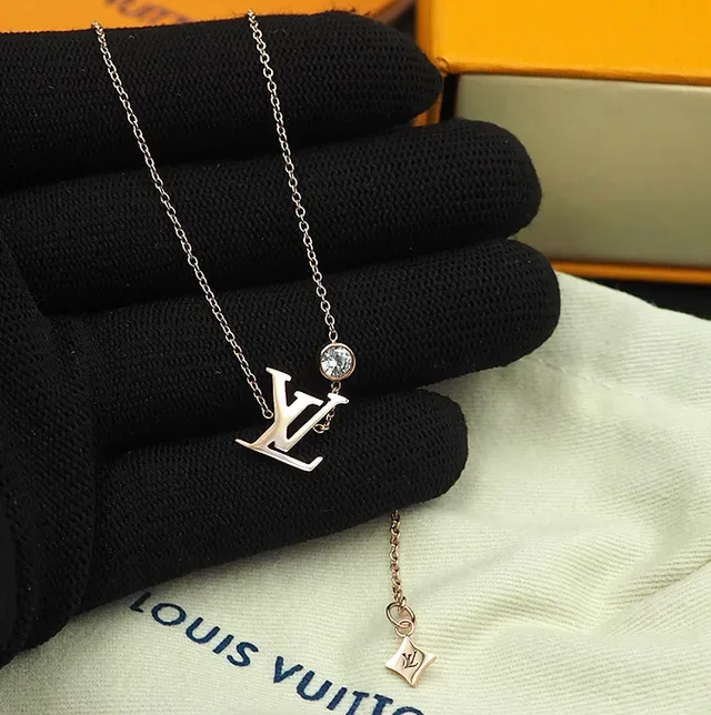 Louis Vuitton Gold Silver Monogram Pendant Crystal Accent Necklace 9