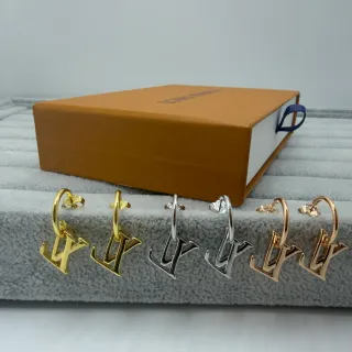 Louis Vuitton Gold Silver Monogram Pendant Hoop Design Earrings