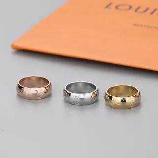 Louis Vuitton Gold Silver Wide-Band Monogram-Engraved Ring