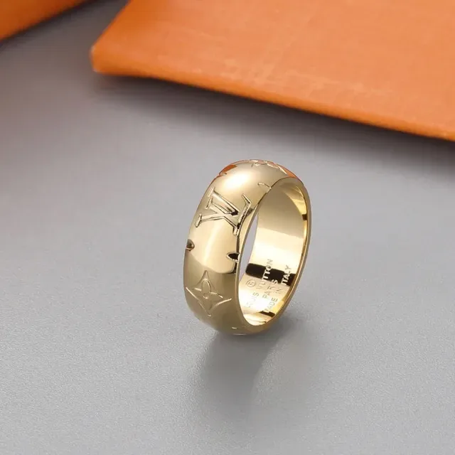 Louis Vuitton Gold Silver Wide-Band Monogram-Engraved Ring 3
