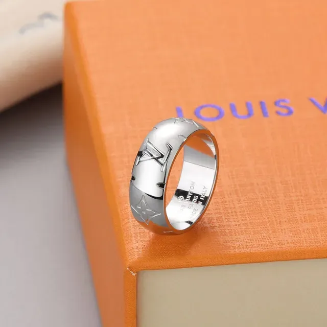 Louis Vuitton Gold Silver Wide-Band Monogram-Engraved Ring 4