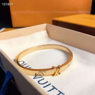 Louis Vuitton Gold-Tone Monogram Clasp Hinged Bangle Bracelet