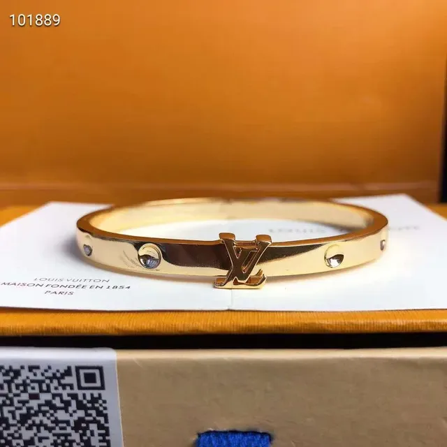 Louis Vuitton Gold-Tone Monogram Clasp Hinged Bangle Bracelet 2