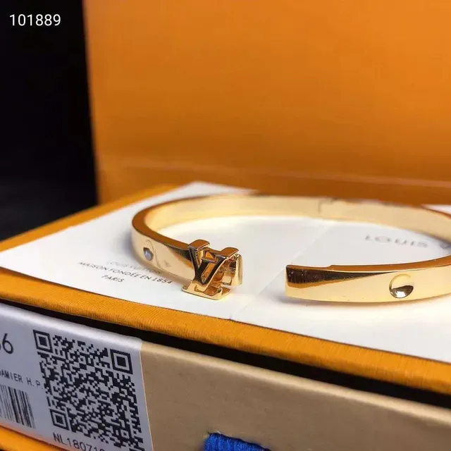 Louis Vuitton Gold-Tone Monogram Clasp Hinged Bangle Bracelet 4