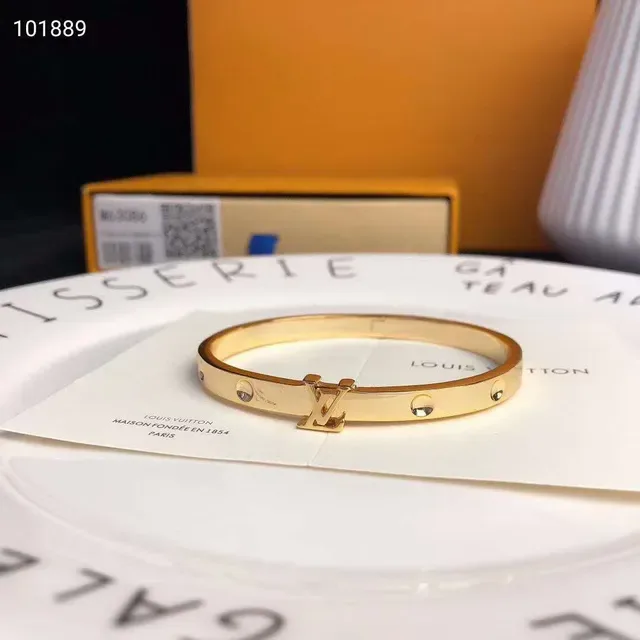 Louis Vuitton Gold-Tone Monogram Clasp Hinged Bangle Bracelet 6