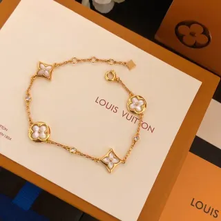 Pulsera Louis Vuitton Cadena Dorada Blanca Motivos Florales Cuadrifolio
