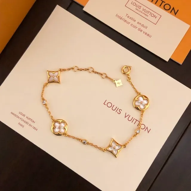 Bracelet Louis Vuitton Chaîne Or Blanc Motifs Floraux Quadrifolié 2