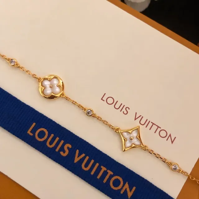 Bracelet Louis Vuitton Chaîne Or Blanc Motifs Floraux Quadrifolié 3