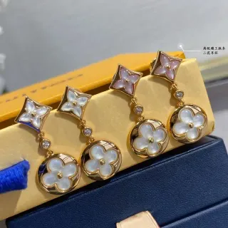 Louis Vuitton Gold White Metal Mother-of-Pearl Floral Inlays Earrings