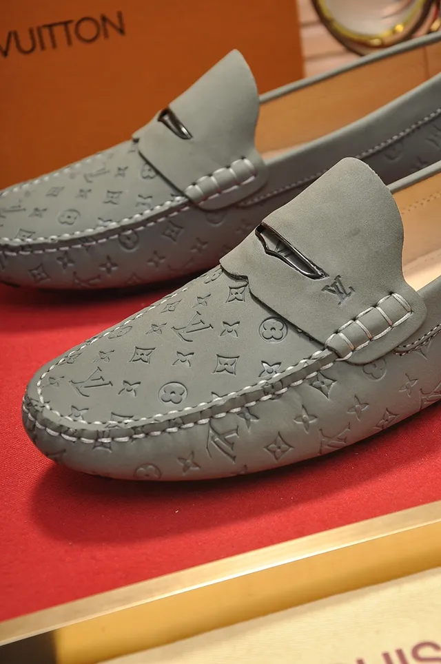Louis Vuitton Gray Beige Monogrammed Leather Penny Strap Loafer 2