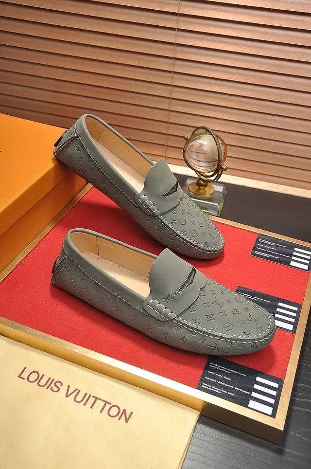 Louis Vuitton Gray Beige Monogrammed Leather Penny Strap Loafer 4