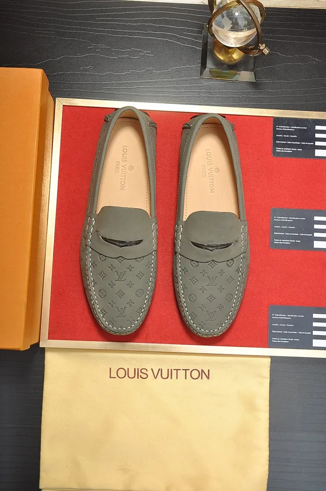Louis Vuitton Gray Beige Monogrammed Leather Penny Strap Loafer 5