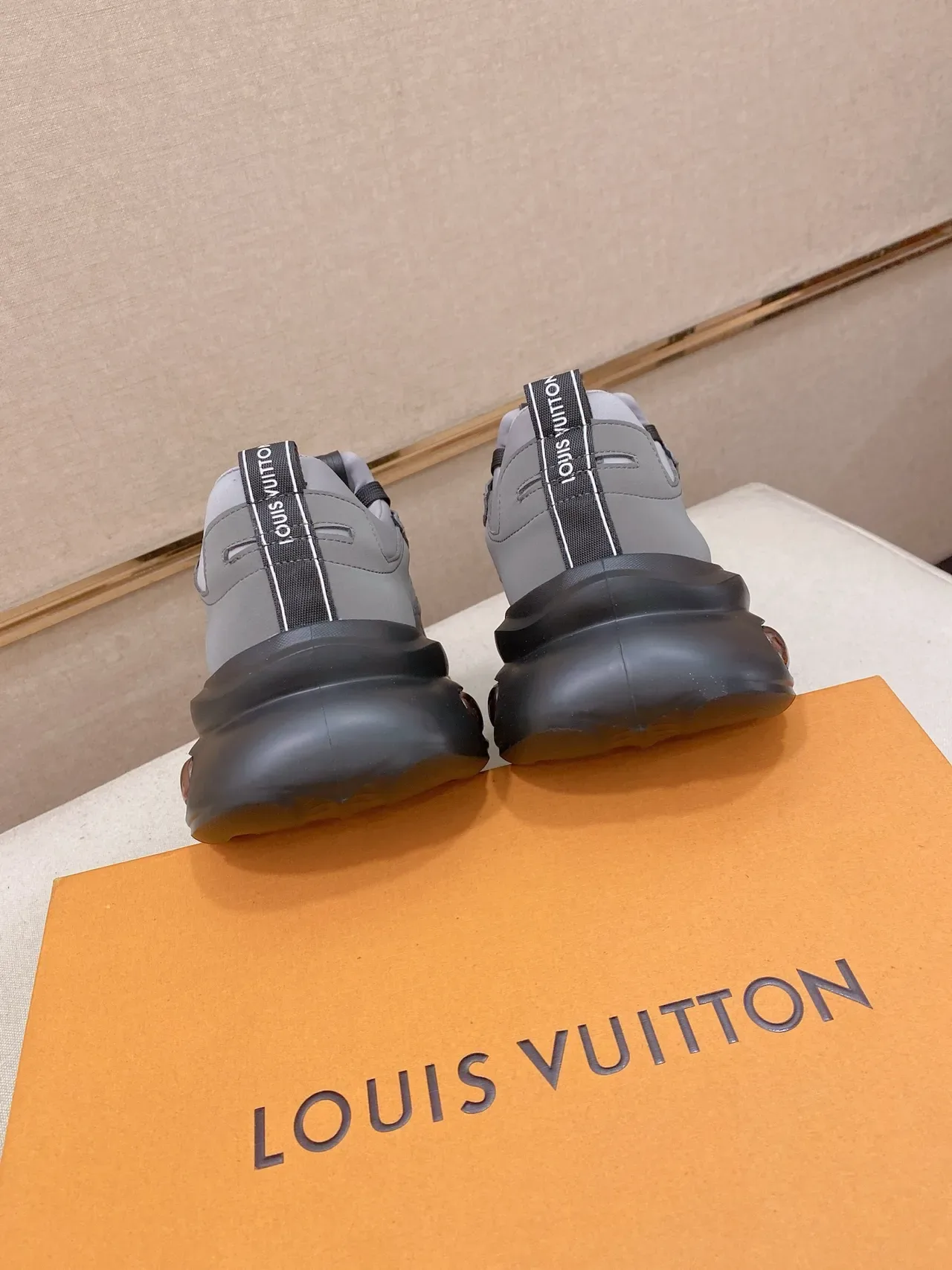 Louis Vuitton Gray Beige Sole Monogrammed Textile Panels Chunky Sneakers 3