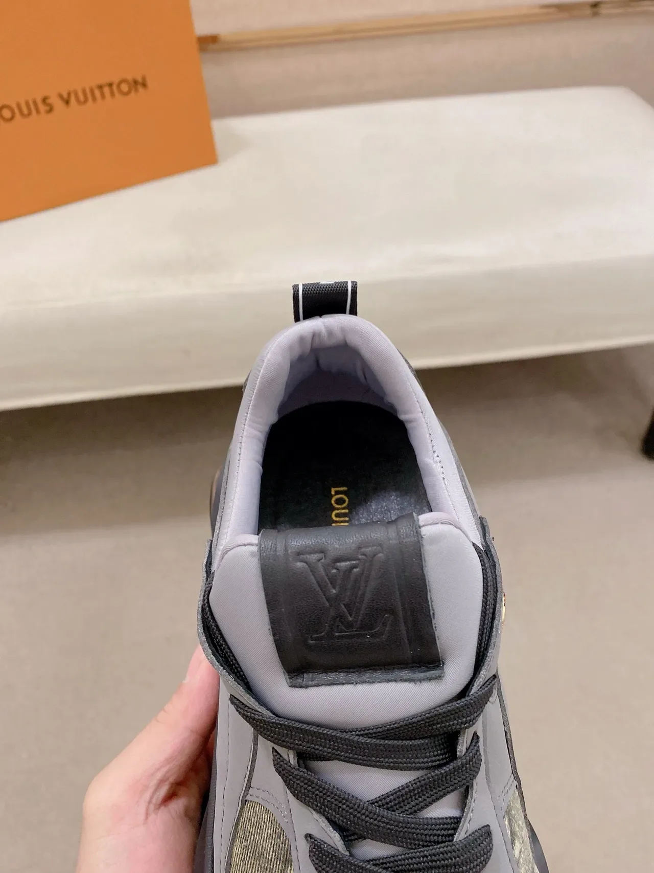Louis Vuitton Gray Beige Sole Monogrammed Textile Panels Chunky Sneakers 4