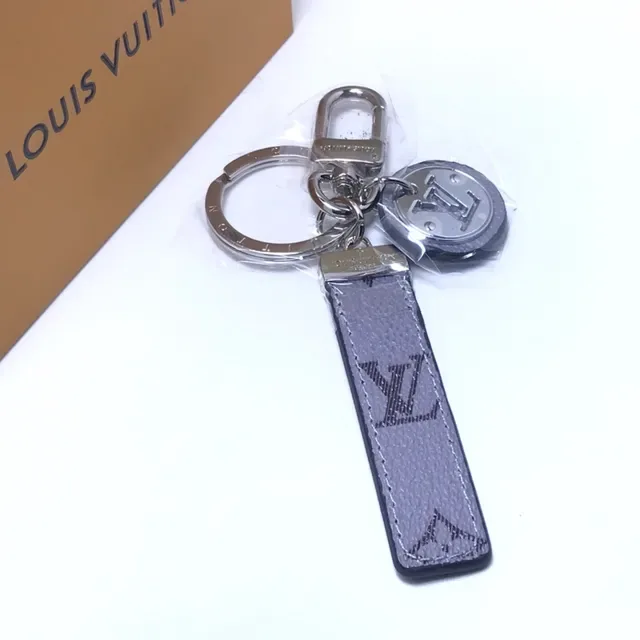 Louis Vuitton Gray Black Monogrammed Leather Strap Metal Disc Charm Phone Accessory 3