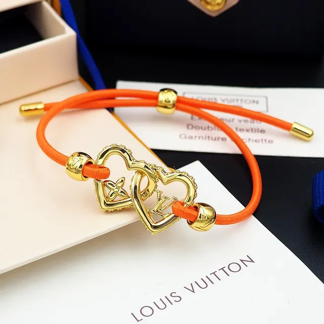 Louis Vuitton Heart Bracelet Orange Cord Gold-Tone Metal Bracelet 1