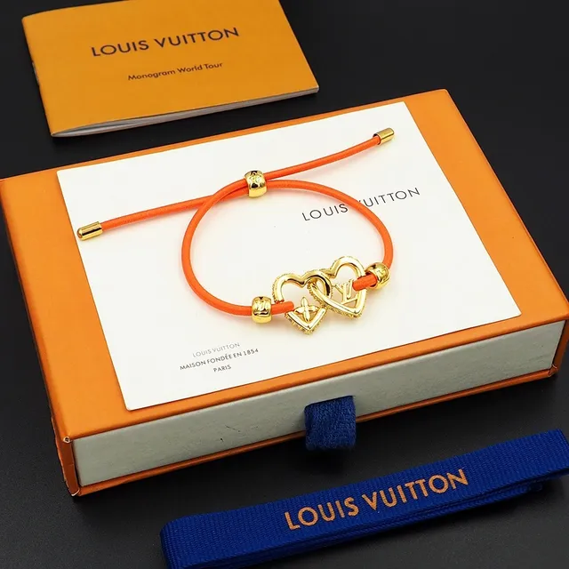 Louis Vuitton Heart Bracelet Orange Cord Gold-Tone Metal Bracelet 2