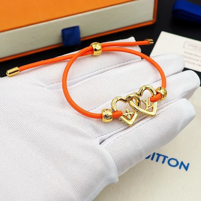 Louis Vuitton Heart Bracelet Orange Cord Gold-Tone Metal Bracelet 3