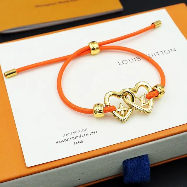Louis Vuitton Heart Bracelet Orange Cord Gold-Tone Metal Bracelet 4