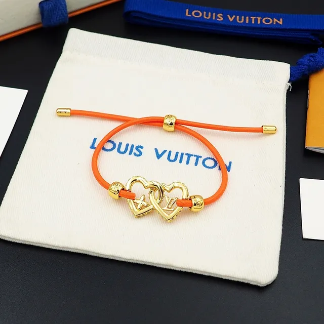 Louis Vuitton Heart Bracelet Orange Cord Gold-Tone Metal Bracelet 5