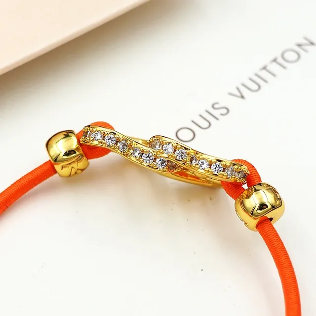 Louis Vuitton Heart Bracelet Orange Cord Gold-Tone Metal Bracelet 6