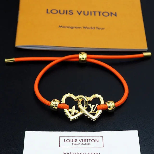 Louis Vuitton Heart Bracelet Orange Cord Gold-Tone Metal Bracelet 7