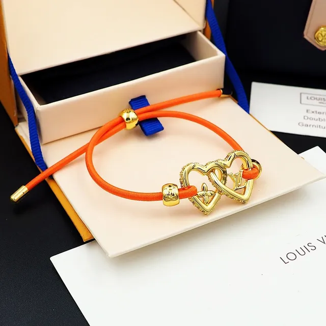 Louis Vuitton Heart Bracelet Orange Cord Gold-Tone Metal Bracelet 8