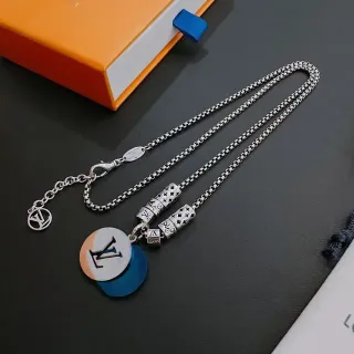 Louis Vuitton Iconic Charm Necklace Silver Blue Orange Disc Pendant Necklace