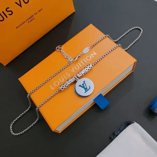 Louis Vuitton Iconic Charm Necklace Silver Blue Orange Disc Pendant Necklace 3