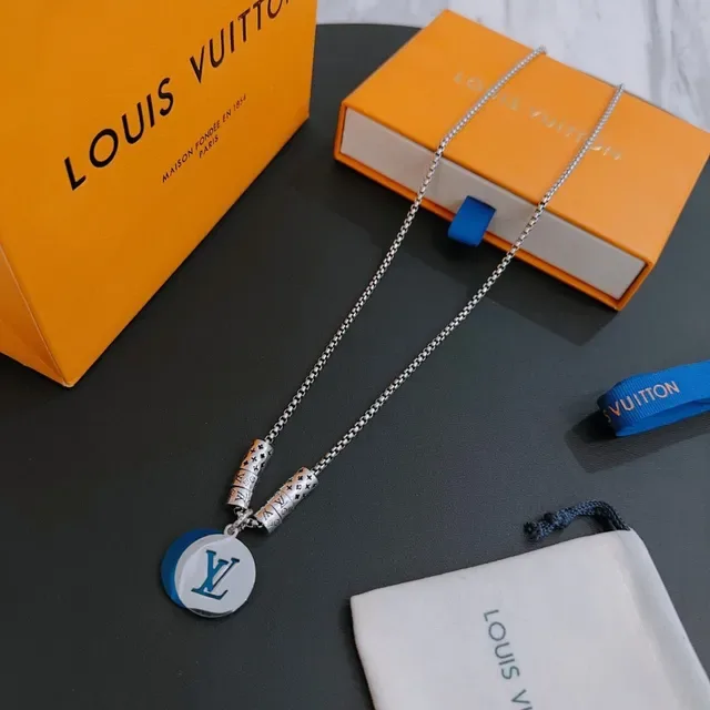Louis Vuitton Iconic Charm Necklace Silver Blue Orange Disc Pendant Necklace 7