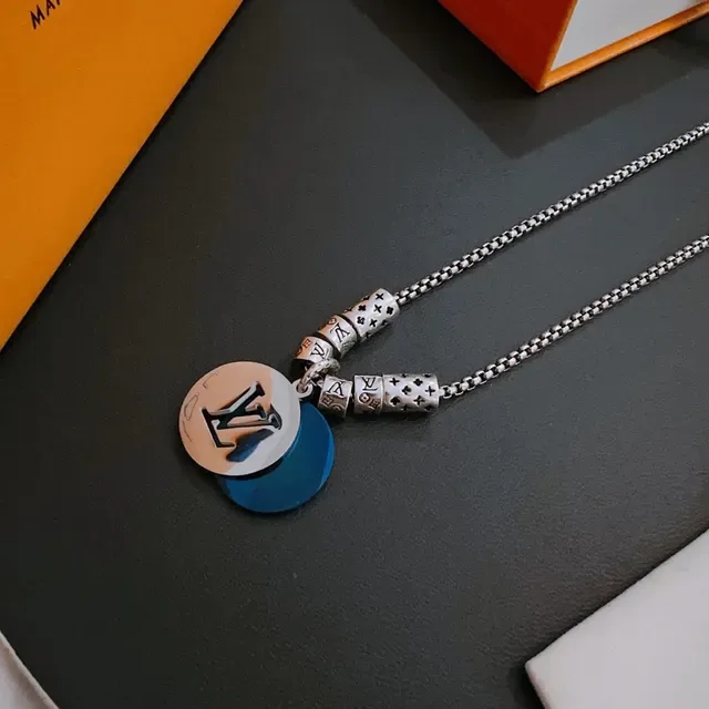 Louis Vuitton Iconic Charm Necklace Silver Blue Orange Disc Pendant Necklace 9
