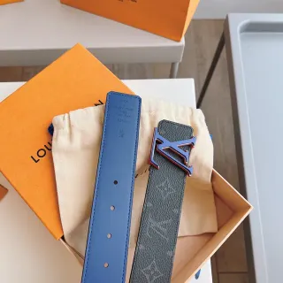 Louis Vuitton Initiales Monogram Gray and Blue Leather Belt