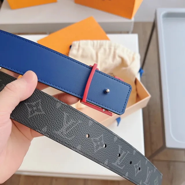 Louis Vuitton Initiales Monogram Gray and Blue Leather Belt 3