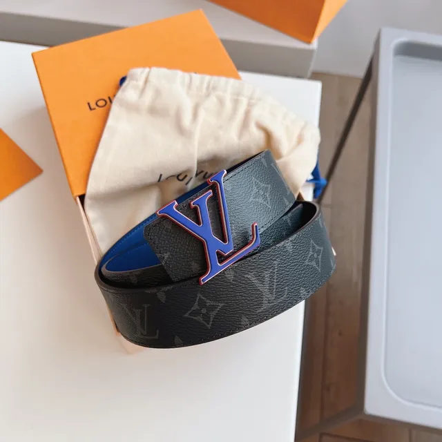 Louis Vuitton Initiales Monogram Gray and Blue Leather Belt 5