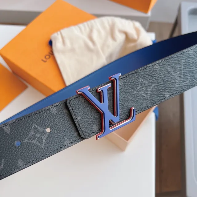 Louis Vuitton Initiales Monogram Gray and Blue Leather Belt 6