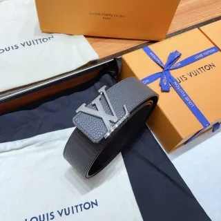 Louis Vuitton Interlocking LV Buckle Gray Pebbled Leather Belt