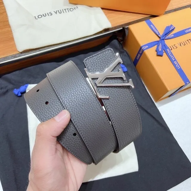 Louis Vuitton Interlocking LV Buckle Gray Pebbled Leather Belt 7