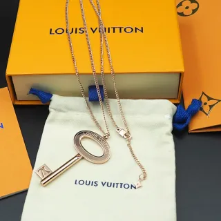 Louis Vuitton Key Necklace Gold Beige Pendant Metal Necklace