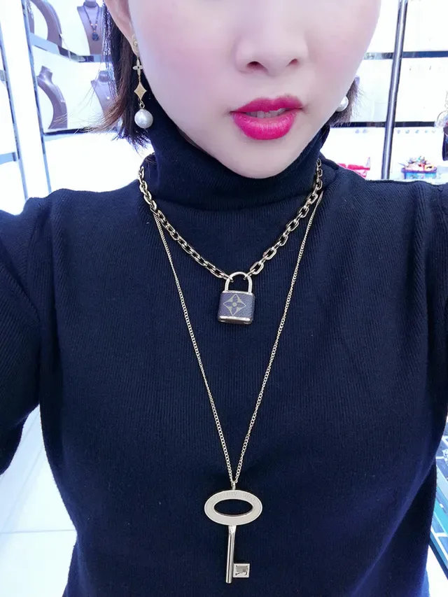 Louis Vuitton Key Necklace Gold Beige Pendant Metal Necklace 4