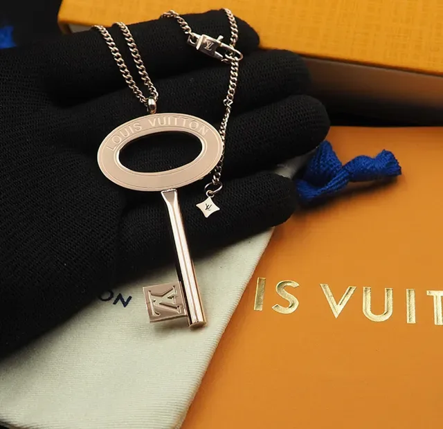 Louis Vuitton Key Necklace Gold Beige Pendant Metal Necklace 5