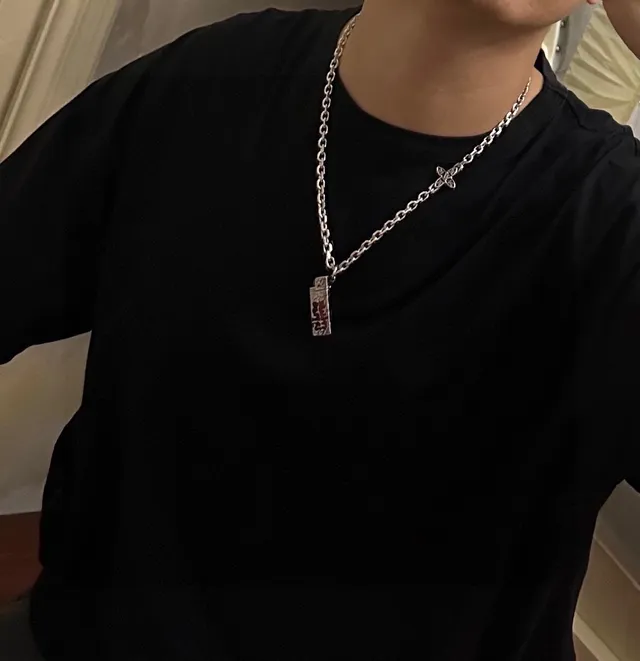 Louis Vuitton Lighter and Cross Pendant Silver Chain Necklace 4
