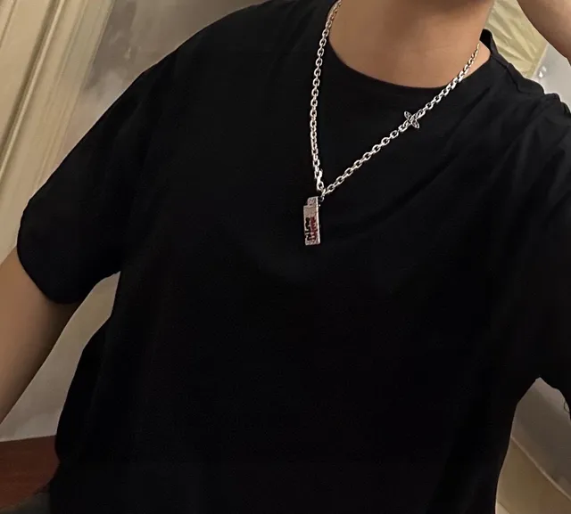 Louis Vuitton Lighter and Cross Pendant Silver Chain Necklace 7