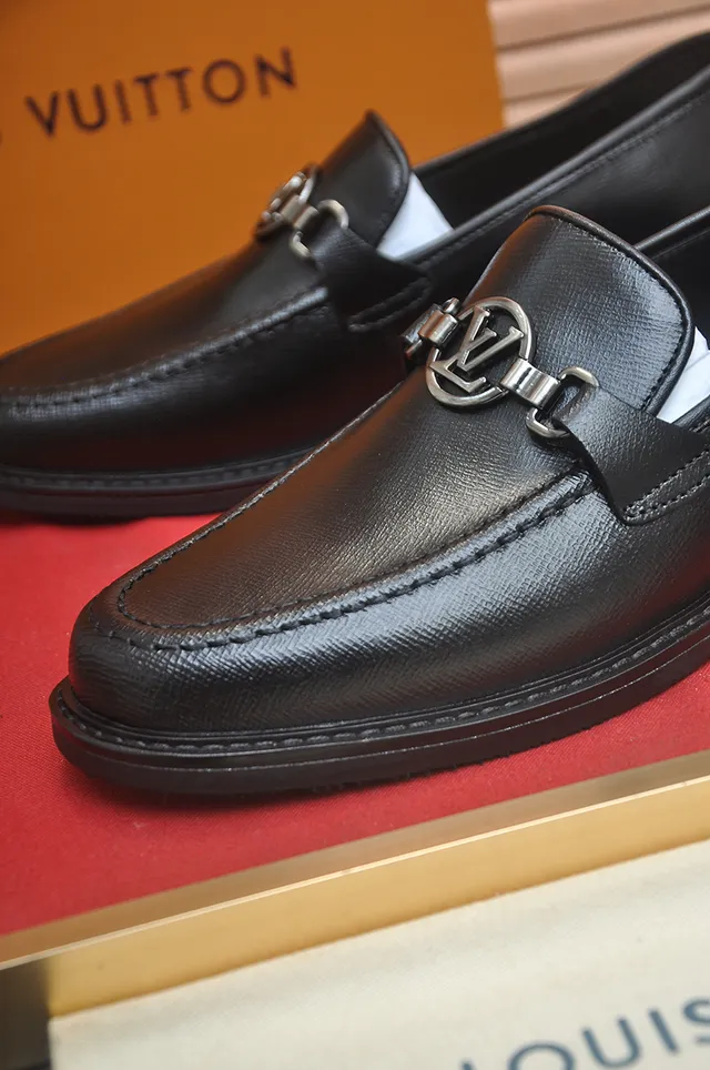 Louis Vuitton Loafer Black Silver Leather Metal LV Buckle Loafer 2