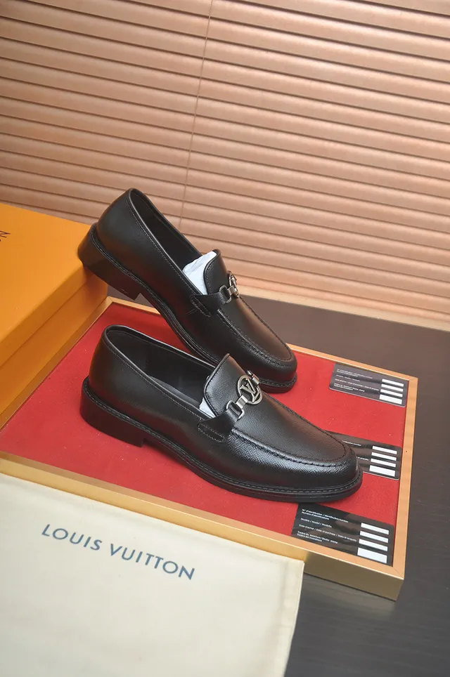Louis Vuitton Loafer Black Silver Leather Metal LV Buckle Loafer 4