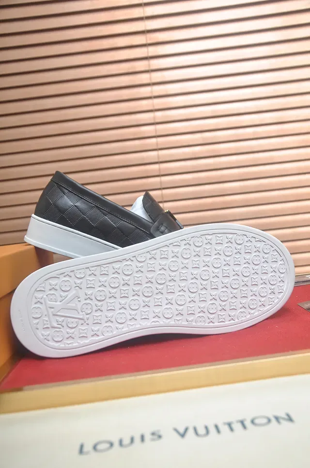 Louis Vuitton Loafer Black White Woven Leather Upper Rubber Sole Loafer 3