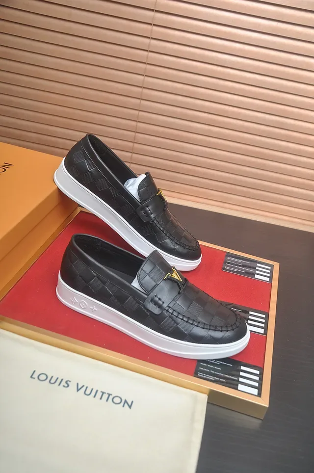 Louis Vuitton Loafer Black White Woven Leather Upper Rubber Sole Loafer 4