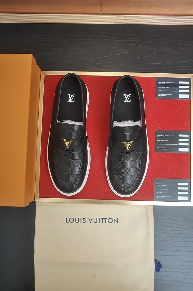 Louis Vuitton Loafer Black White Woven Leather Upper Rubber Sole Loafer 5