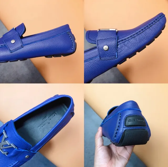 Louis Vuitton Loafer Blue Silver Pebbled Leather LV Buckle Strap Loafer 2