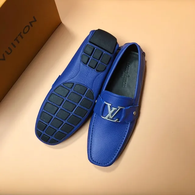 Louis Vuitton Loafer Blue Silver Pebbled Leather LV Buckle Strap Loafer 3