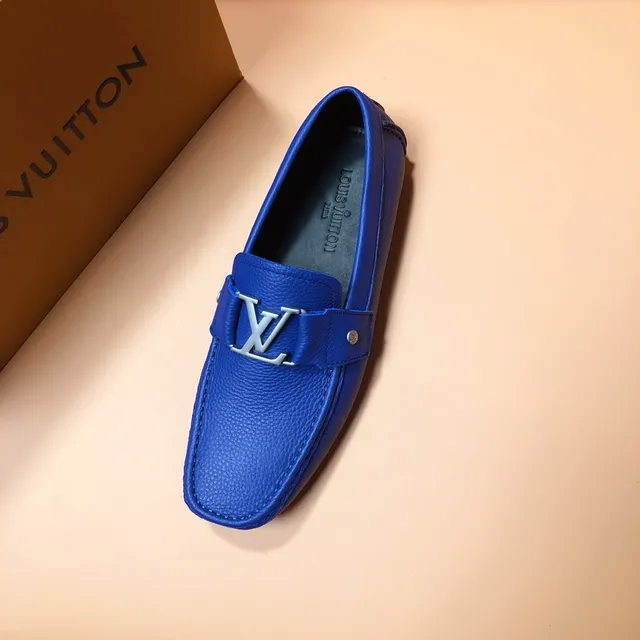 Louis Vuitton Loafer Blue Silver Pebbled Leather LV Buckle Strap Loafer 4